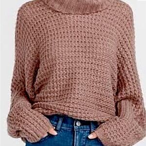 Express Textured Knit Turtleneck Sweater - Rose pink/Brown size small